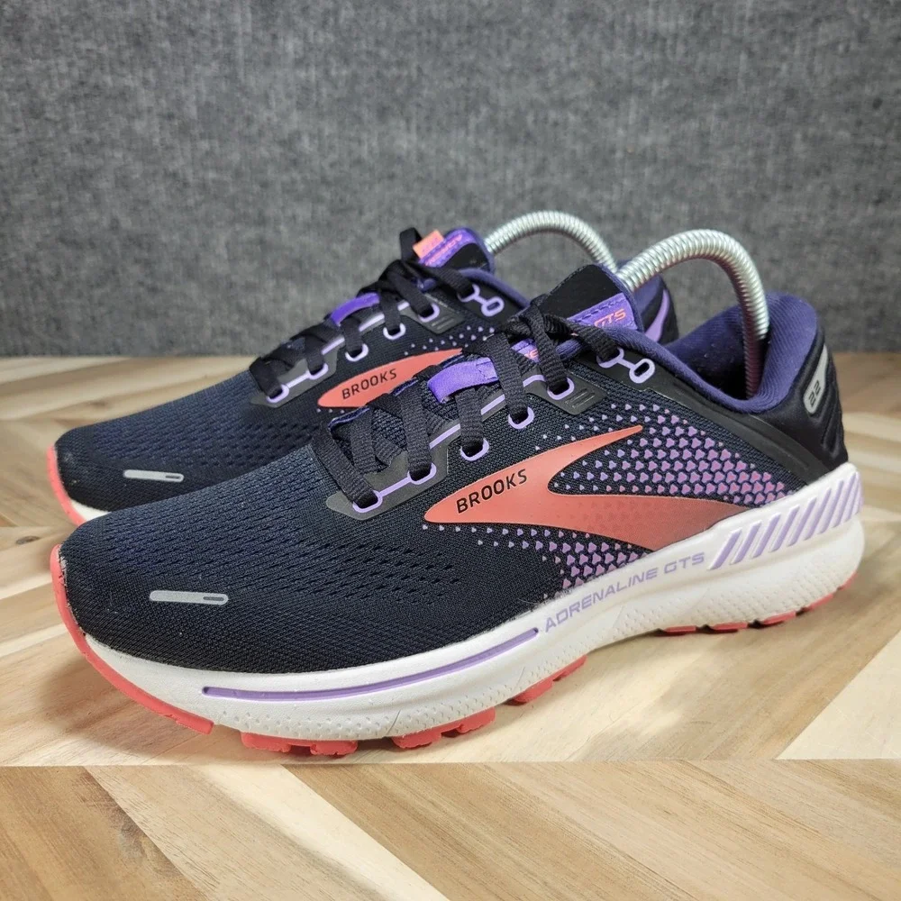 Brooks Adrenaline GTS 22 Shoes Women's 9.5 B‎ Black Purple Pink Running Sneakers